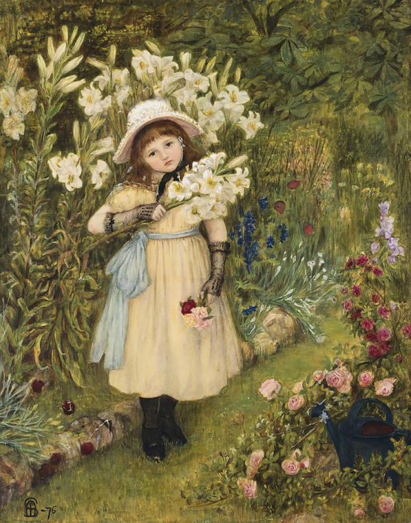 Effie Holding a Lily and a Posy of Roses | Oil Painting Reproduction
