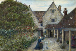 Feeding the Doves at Kelmscott Manor Oxfordshire By Marie Spartali Stillman