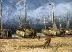 Fishing Boats at the Shore By Aleksander Gierymski