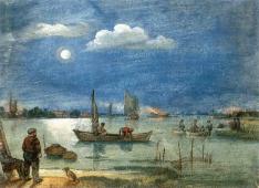 Fishermen By Moonlight 1625 By Hendrick Avercamp