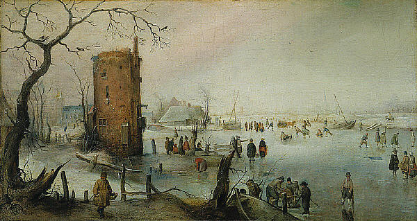 Skating Near A Town 1610 by Hendrick Avercamp | Oil Painting Reproduction