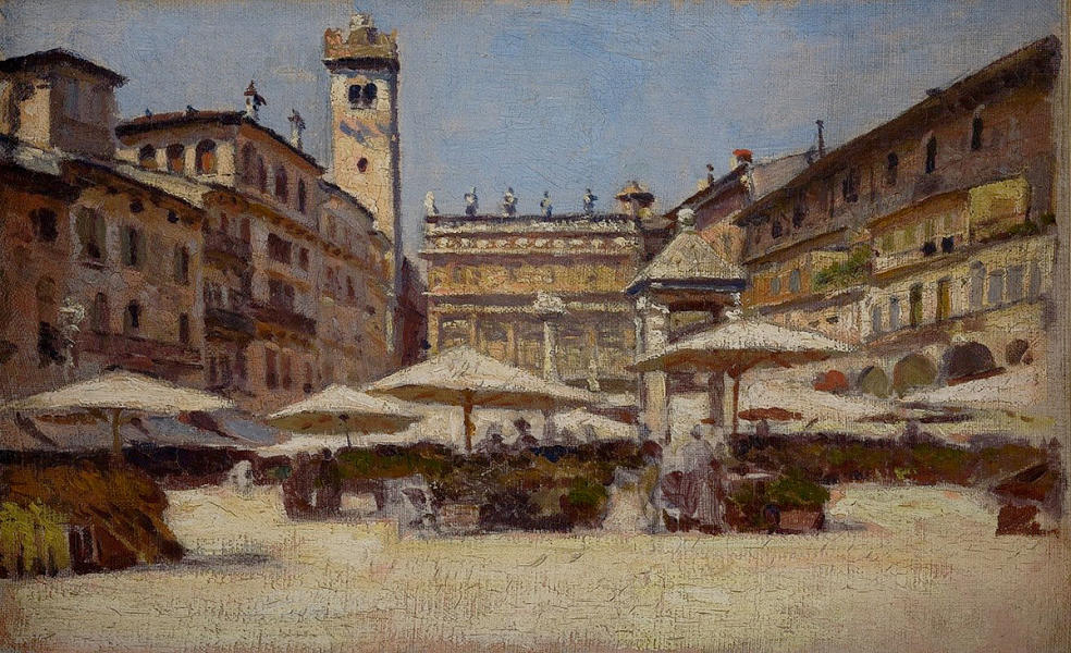 Piazza Delle Erbe in Verona 1900 | Oil Painting Reproduction