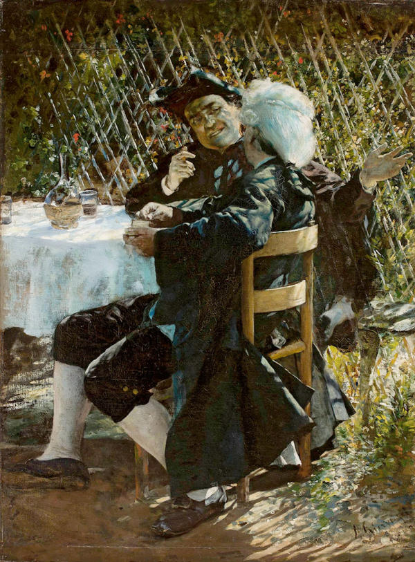 Priest in Conversation with a Man in a Frock Coat | Oil Painting Reproduction