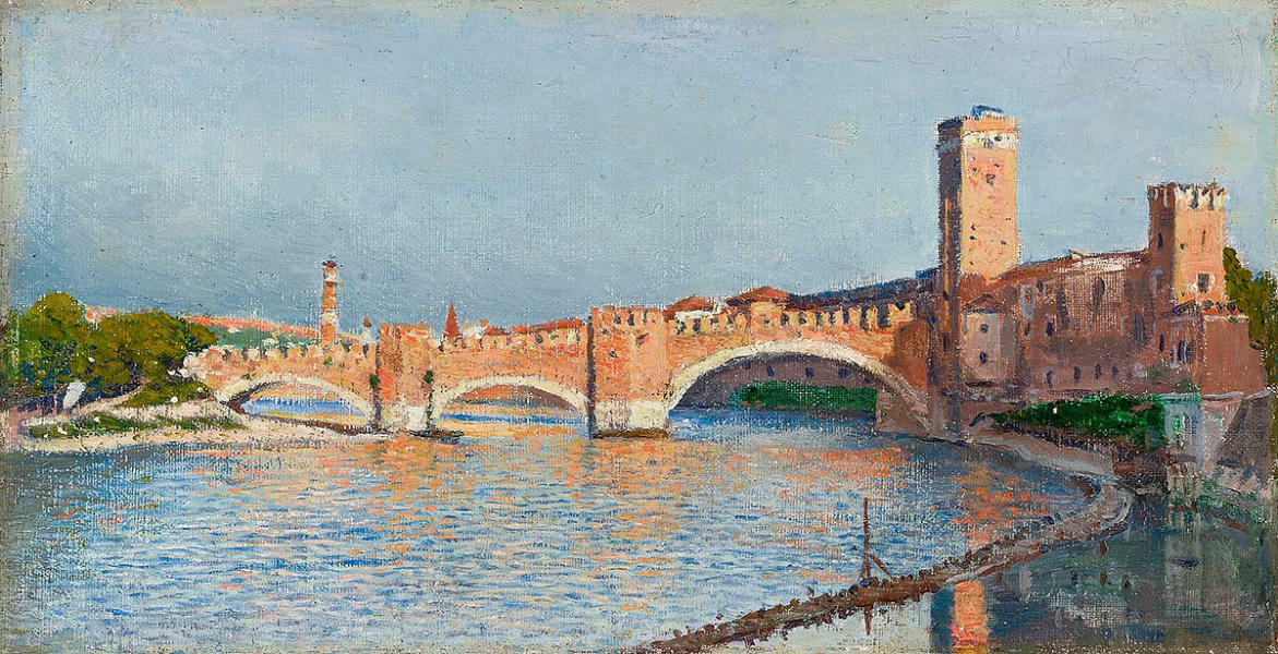 Scaliger Bridge in Verona 1900 | Oil Painting Reproduction