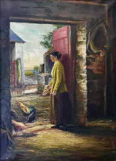 Feeding The Chickens By John William Allison