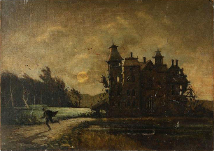 Figure Running From A Falling Mansion | Oil Painting Reproduction