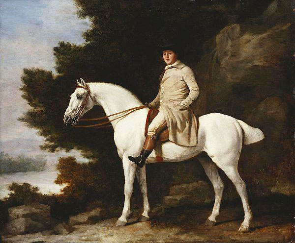 A Gentleman on a Grey Horse in a Rocky Wooded Landscape | Oil Painting Reproduction