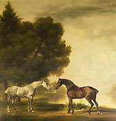 A Grey and a Bay in a Landscape By George Stubbs