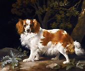 A Liver and White King Charles Spaniel in a Wooded Landscape By George Stubbs