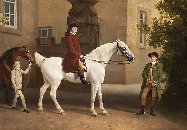 Detail William Cavendish 3rd Duke of Portland in front of Welbeck Abbey Riding Stables By George Stubbs