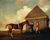 Eclipse a Dark Chestnut Racehorse held by a Groom with a Jockey by the Rubbing Down House By George Stubbs