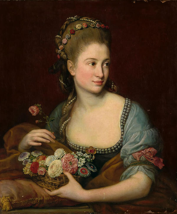 Portrait Of A Lady As Flora Holding A Wicker Basket Of Flowers | Oil Painting Reproduction