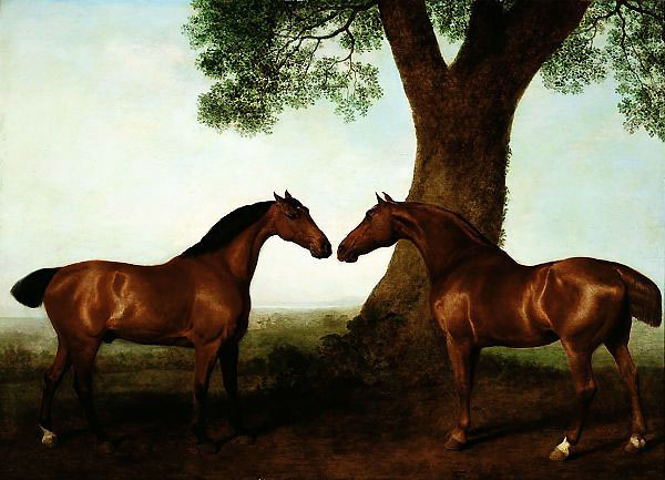 Two Bay Hunters by a Tree 1786 | Oil Painting Reproduction