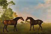 Two Bay Hunters in a Paddock 1789 By George Stubbs