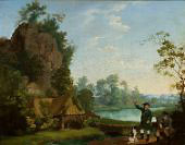 Two Gentlemen Going a Shooting with a View of Creswell Crags By George Stubbs