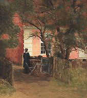 Exterior with Girl at Garden Table 1904 By Peter Ilsted
