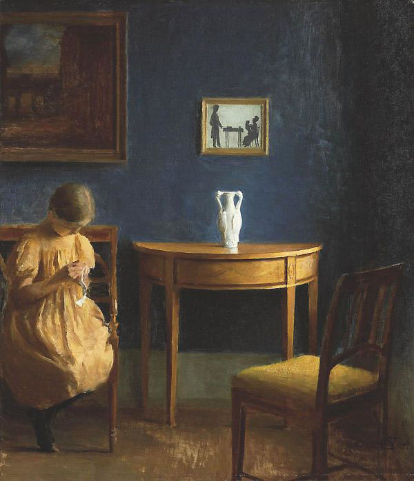 Girl in an Interior by Peter Ilsted | Oil Painting Reproduction