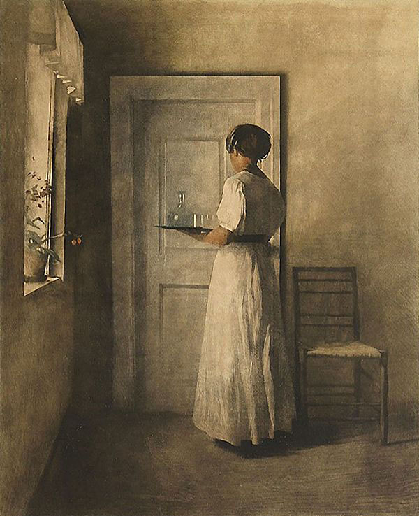 Girl with a Tray 1915 by Peter Ilsted | Oil Painting Reproduction