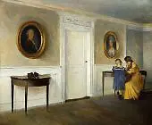 The Artist's Daughters in an Interior By Peter Ilsted