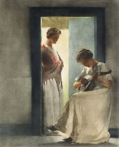 Two Young Girls in a Doorway 1913 By Peter Ilsted