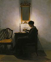 Woman Reading by Candlelight 1908 By Peter Ilsted