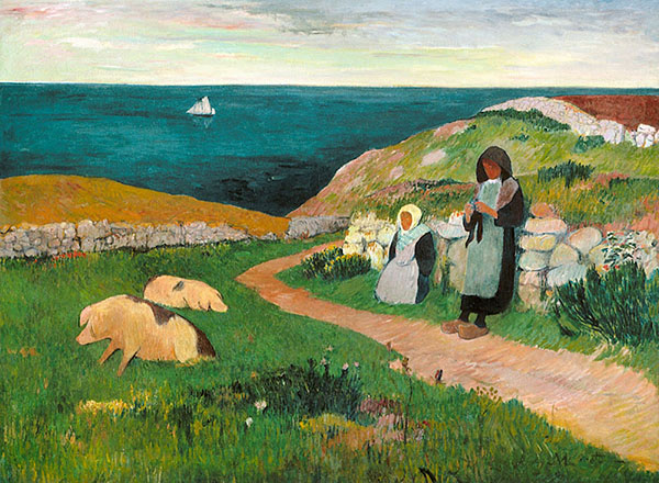 Young Breton Girls in the Field by Henry Moret | Oil Painting Reproduction
