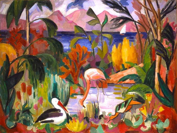 Paysage Aux Colore Aux Oiseaux Aquatiques | Oil Painting Reproduction