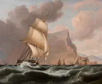 A Schooner off a Rocky Coast By John Lynn