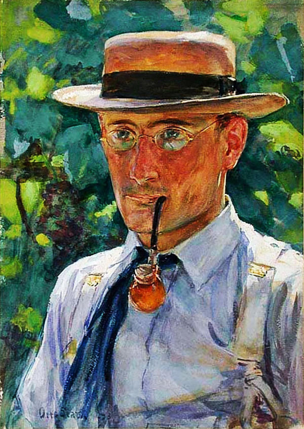 Man with Pipe by Otto Stark | Oil Painting Reproduction