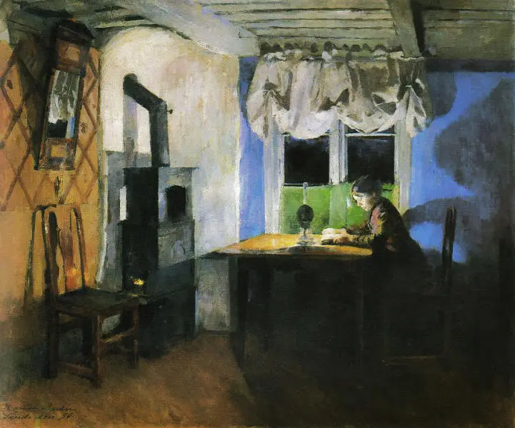 Homework by Lamp Light 1890 By Harriet Backer