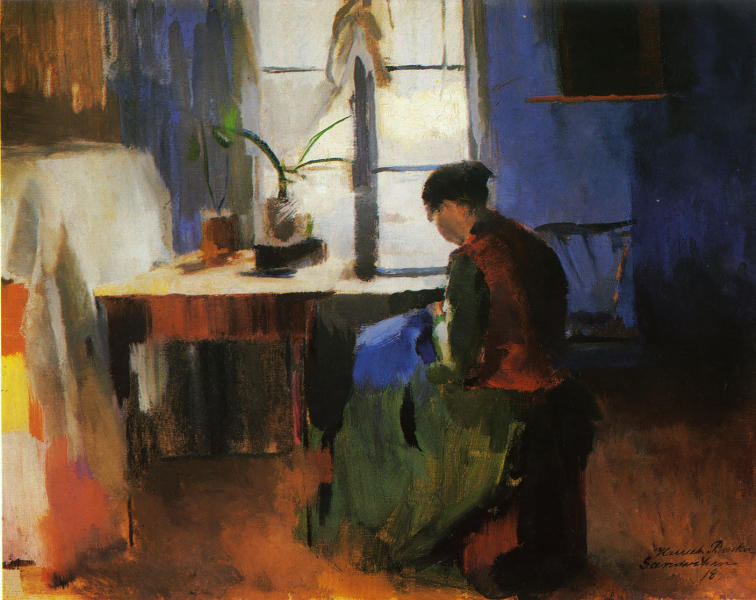 Woman Sewing 1890 by Harriet Backer | Oil Painting Reproduction