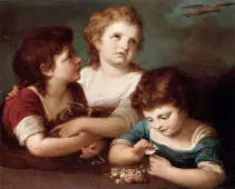 Children with A Bird's Nest And Flowers By Angelica Kauffman