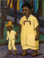 Woman from Yalag Walking with a Boy By Diego Rivera