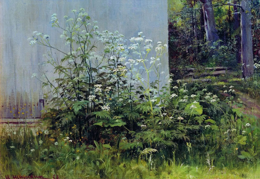 Flowers at the Fence 1880 by Ivan Shishkin | Oil Painting Reproduction