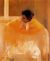 Cheeky Woman In A Yellow Shawl Hula By Ramon Casas