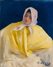 Hula Portrait Of A Spanish Woman In A Yellow Shawl By Ramon Casas
