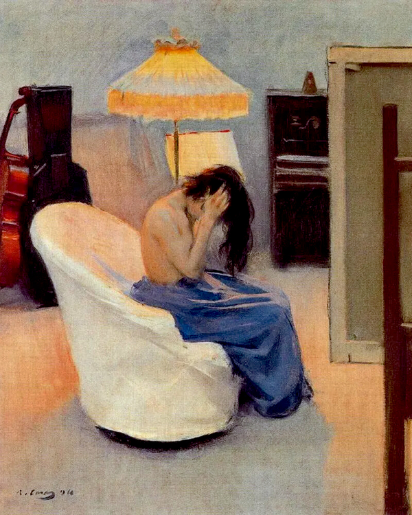 In The Rays Of Two Lamps Girl At The Toilet | Oil Painting Reproduction