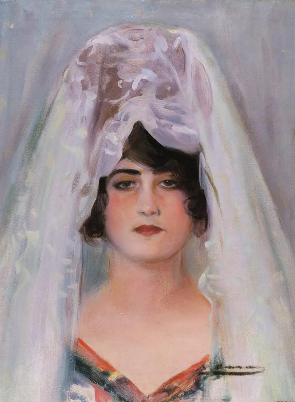 Julia In The White Mantilla by Ramon Casas | Oil Painting Reproduction