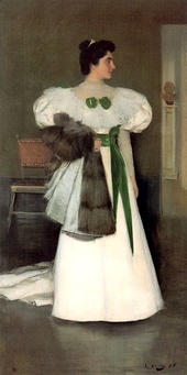 Portrait Of Eliza Casas In A White Dress By Ramon Casas