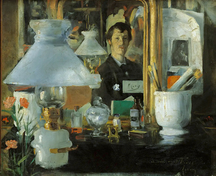 Self Portrait In The Workshop by Ramon Casas | Oil Painting Reproduction