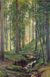 Stream in the Forest on the Hillside By Ivan Shishkin