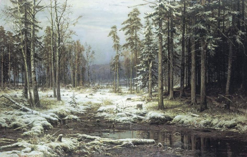 The First Snow 1875 by Ivan Shishkin | Oil Painting Reproduction