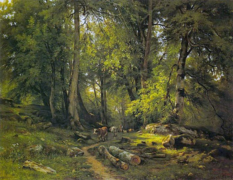The Herd in the Forest 1864 by Ivan Shishkin | Oil Painting Reproduction