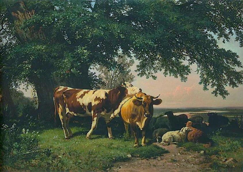 The Herd Under the Trees 1864 by Ivan Shishkin | Oil Painting Reproduction