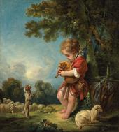 Shepherd Boy Playing Bagpipes By Francois Boucher