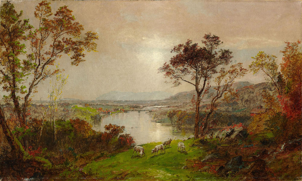 Landscape with Sheep by Jasper Francis Cropsey | Oil Painting Reproduction