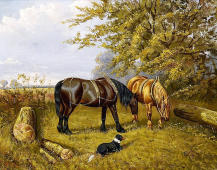 British Working Horses And Dog In A Rural Landscape By Joseph Clark