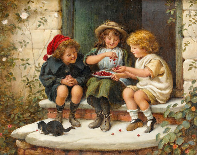 Sharing The Cherries 1897 by Joseph Clark | Oil Painting Reproduction