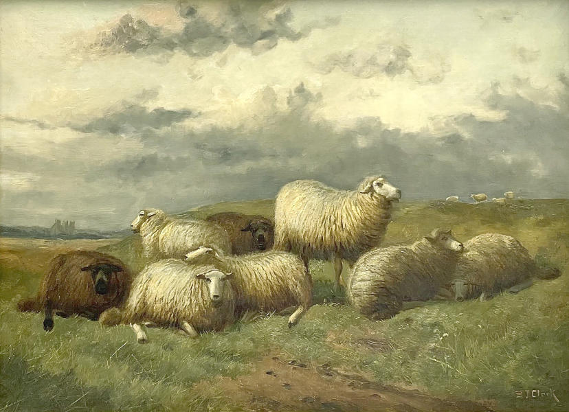 Sheep In Landscape by Joseph Clark | Oil Painting Reproduction