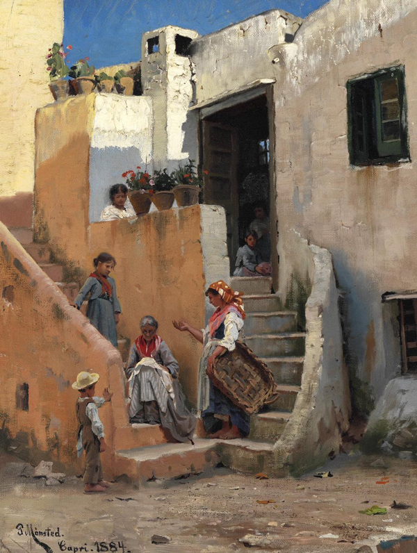 Street Scene Capri by Peder Mork Monsted | Oil Painting Reproduction